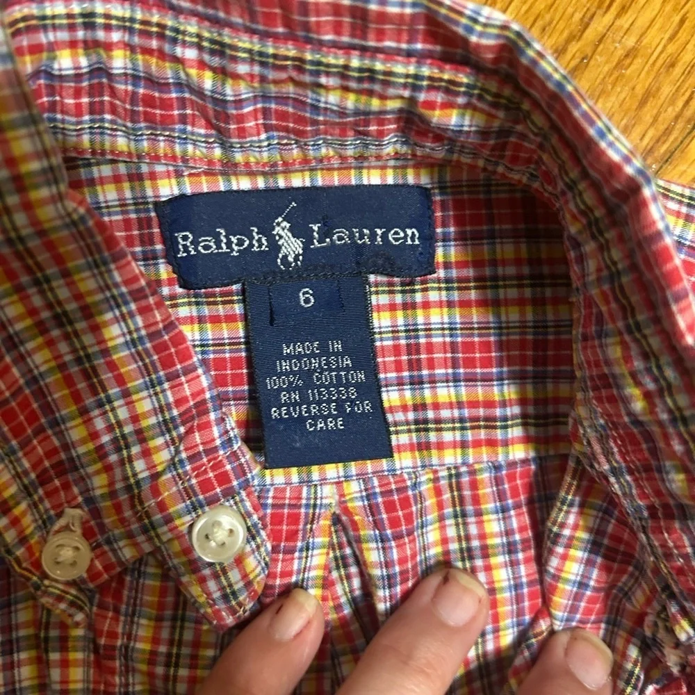 Ralph Lauren Polo Shirt Boys Large 6 Red Button Up Flip Collar Preppy